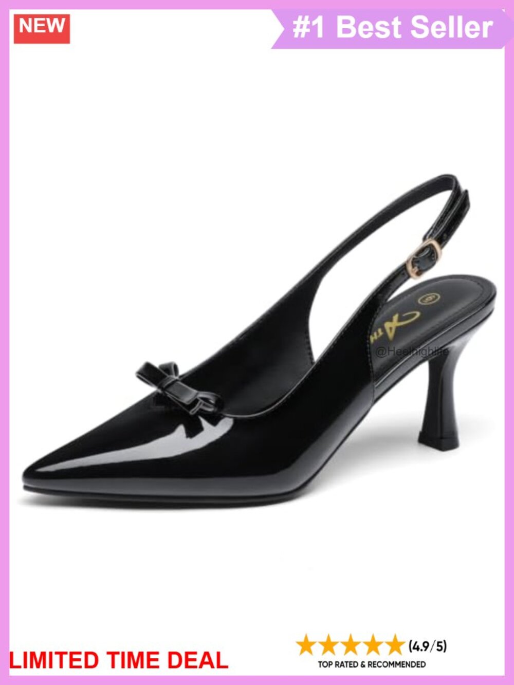 Closed Pointed Toe Slingback Dress Pumps Bow Patent Heels